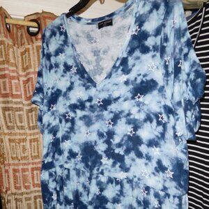 22W 24W LANE BRYANT TIE-DYE STAR PRINT BABYDOLL TOP V-NECK